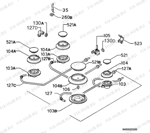 Взрыв-схема плиты (духовки) Aeg Electrolux 21602G-M - Схема узла Functional parts 267